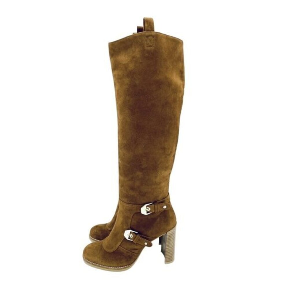 Stuart Weitzman Brown Suede Leather Knee High Boots Block Heel Sz 6 New